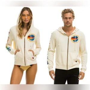 Aviator Nation North Shore Oahu Zip Up Hoodie Sweatshirt Unisex Xl Cream